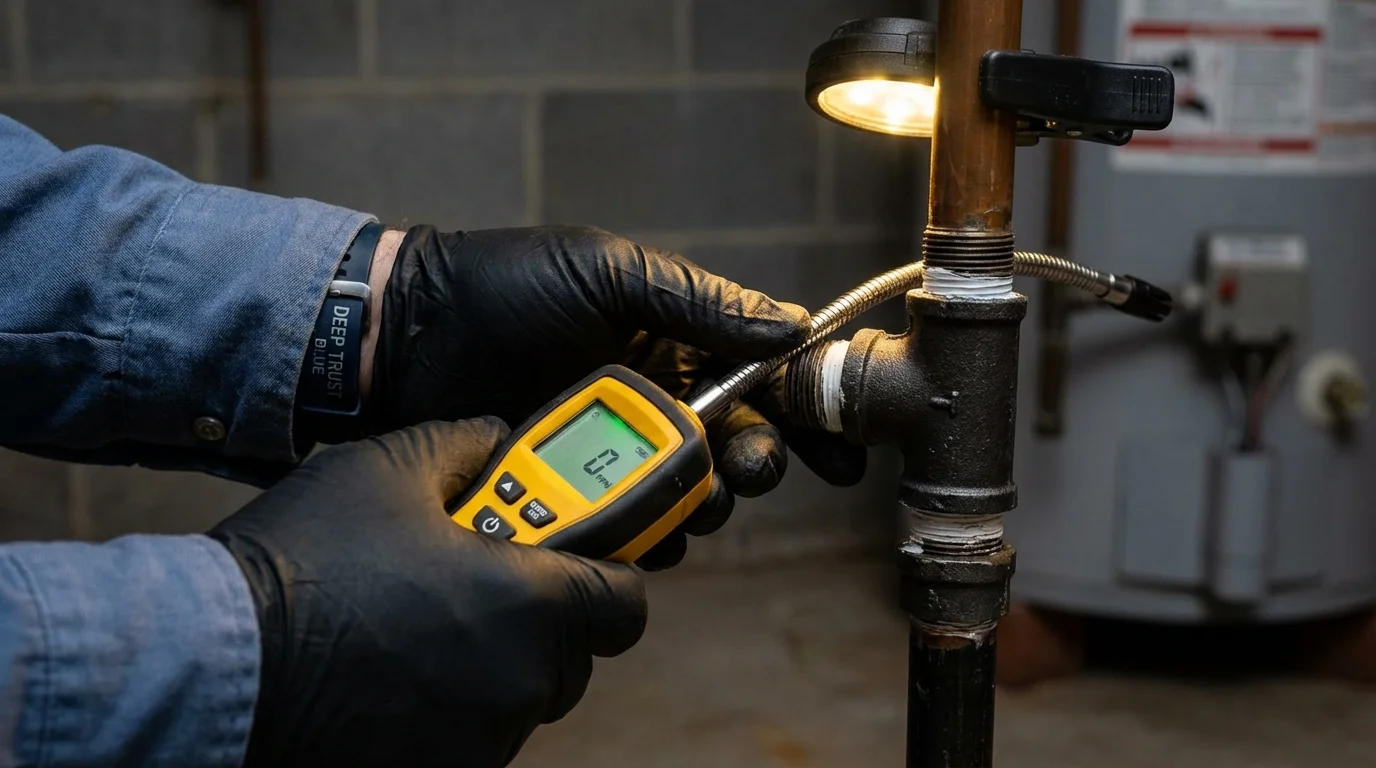 Gas leak detection with electronic sniffer by Johns Plumbing LLC in Westhampton