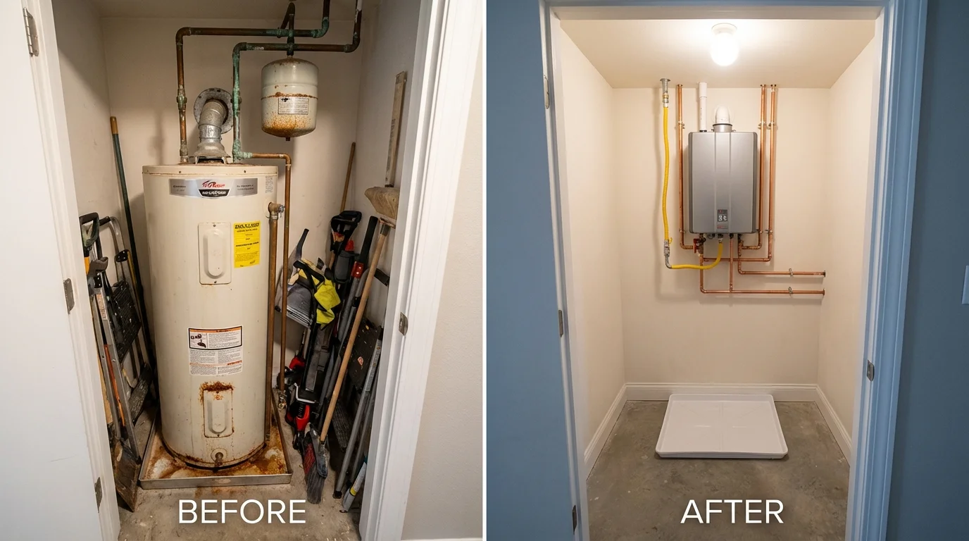 Tank water heater versus wall-mounted tankless unit comparison for Westhampton, NY homeowners