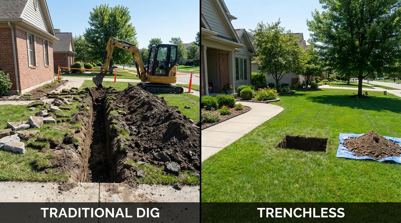 Trenchless sewer repair with minimal yard damage versus traditional excavation in Westhampton, NY